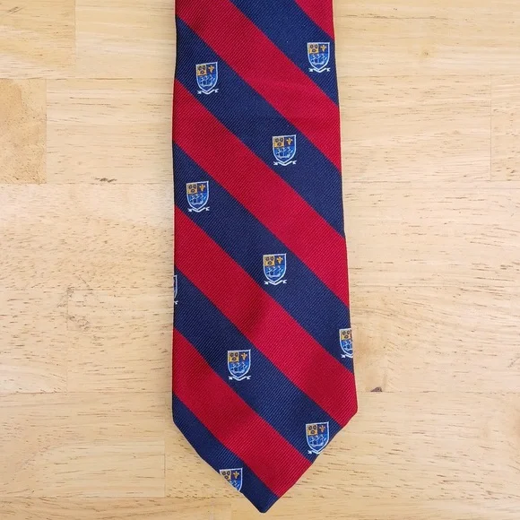 POLO by Ralph Lauren Red and Blue Striped Tie with Crest - Picture 2 of 5
